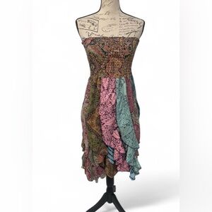 India Boutique Boho Patchwork Strapless Short Dress Free Size Festival Style